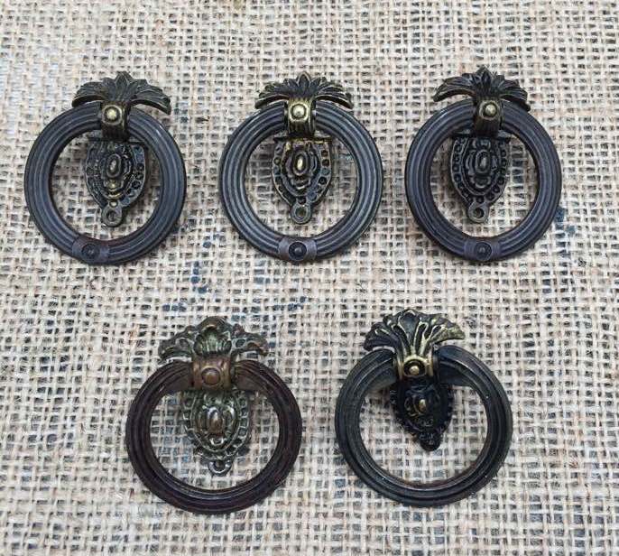 Set of five vintage ring drawer pulls