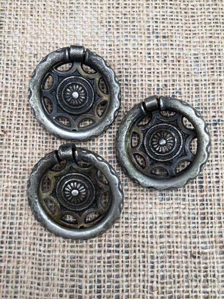 Vintage set of ring pulls for furniture restoration